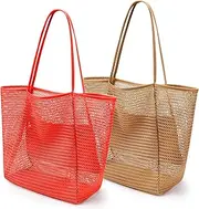 [VOROLO] Mesh Tote Beach Bag,Women Fairycore Hobo Bag,Shoulder Bag,Soft Summer Casual Crochet Bags