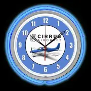 15" Cirrus Aircraft Sign Blue Double Neon Clock Man Cave Garage Airplane Hangar