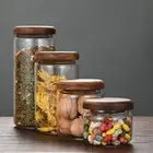 Transparent Sealed Jar Acacia Wood Lid Food Storage Container for Spice Sugar