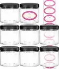 16 Oz. Large Elegant Refillable Clear Plastic Jars with Lids and Labels
