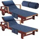 72" x 21" Blue Textured Rectangle Chaise Lounge Cushion Side Storage Bag - 2pk