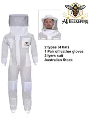BEEKEEPING SUIT VENTILATED THREE LAYER MESH with leather Gloves and 2 types hats