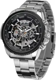 FORSINING Men's Automatic Luxury Vogue Classic Skeleton Analogue Wrist Watch, Black and Silver, Classic