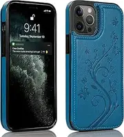 Adirva iPhone 11 Pro Wallet Case with Card Holder, Embossed Butterfly PU Leather Kickstand ID Credit Card Slots Shockproof Flip Cover for iPhone 11 Pro 5.8 Inch (Turquoise, iPhone 11 Pro)