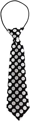 Kids Boys Black & White Patterned Elastic Neck Tie - Large Polka Dots Black and