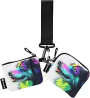 [XYMZR] Mini Zip Around Wristlet keychain Wallet Head Colorful Dog for Women Personalized Pattern Detachable Dual Pouch Wristlet Portable Wallet Phone Coin Purse, Multi-colored, One Size