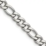 Stainless Steel Chisel Polished 6.75mm 22 Inch Figaro Chain
