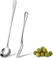 Olive Spoon and Pickle Fork, Stainless Long Handle Pick Jar Serving Spoon