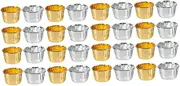 Housoutil 2sets of Curled Paper Baking Cups Heat Resistant Cupcake Liners Silver Golden Foil Baking Cups Paper Dessert Bowls Party Supplies 100pcs*2