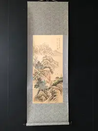 在飛比找Yahoo!奇摩拍賣優惠-C39【沈周】山水，三尺手繪作品，尺寸193*67厘cm左右