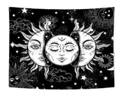 T03 150*130cm Sun and Moon Tapestry Burning Sun God with Stars Tapestry Psychedelic Tapestry Decoration for Bedroom Living Room