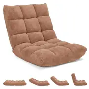 Costway Adjustable Floor Chair Lazy Sofa Velvet Chaise Lounge Lazy Recliner Violet Beige