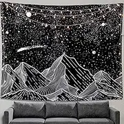 Black and White Tapestry Starry Night Mountain Tapestries for Bedroom Aesthetic Moon and Stars Tapastry's Wall Hanging Dark Nature Forest Wall Tapestry for Living Room Dorm (Dark, 60'' × 50'')