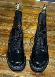 Doc Martens Black Patent Leather Lace Up 1460W Doc Combat Boots Sz 9 Women