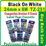 24mm x 8m Brother Black on White Compatible TZ-251 P-Touch Laminated Label Tape