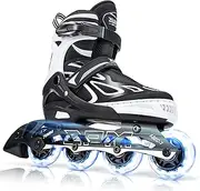 2PM SPORTS Vinal Girls Adjustable Flashing Inline Skates All Wheels Light Up Fun Illuminating Roller Blades for Kids and Ladies