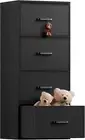 4 Drawer Dresser for Bedroom,Tall Storage Tower Organizer with Black Fabric Draw