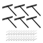 6Pcs 8 Inch Wall Mounted Blind Floating Shelf Bracket Hidden Shelf Support Black