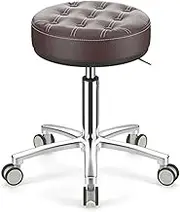 Round Rolling Stool with Leather Swivel Height Adjustment Spa Drafting Salon Tattoo Work Office Stool Small Task Chair with Wheels.,Antistuck Hairbrown1 KeYJ