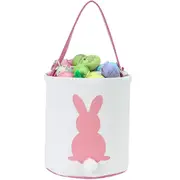 Easter Bunny BasketEgg Bags for Kids,CanvasCottonPersonalized Candy Egg Basket Rabbit Print Buckets with Fluffy Tail Gifts Bags for Easter