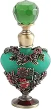 Vintage Perfume Bottle Mini Cologne Dispenser, Green Empty 5ml Vintage Emerald Frosted Glass Carved Flower Gem Cap Refillable Essential Oil Handmade Beauty Tool