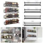 8X Spice Rack Wall Metal Kitchen Shelf Organiser Hanging Spice Rack No Drilling.