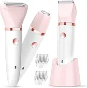 Bikini Trimmer for Women - 3 in 1Electric Razors for Silk Skin, Cordless Pubic Hair Trimmer, Replaceable Lady Shavers Kit, Bikini Shaver for Legs Body Hair, IPX7 Waterproof, White