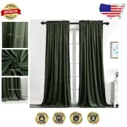 Soft Touch Green Velvet Drapes - 2 Panels, Energy Efficient Room Darkening