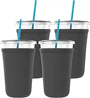 TahoeBay Iced Coffee Cold Cup Sleeve (4-Pack) Reusable Blank Neoprene Insulator Drink Sleeves 22oz - 24oz Beverage Holder for Vinyl Sublimation fits Dunkin' Medium and Starbucks Venti (Charcoal)