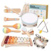 Toddler Musical Instruments Set - Montessori Toys Wooden Percussion 8 Pcs Set