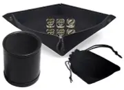 (6) Weighty Zinc Alloy Nickel Dice Green Pips w/Pouch + Rolling Tray + Dice Cup