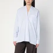 [6397] Light blue checkered cotton shirt L Light blue
