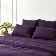 Deep Purple Linen Fitted Sheet - 100% French Flax Linen, King / Deep Purple