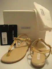 $340 NEW Dolce&Gabbana D&G Girls Kids US 13 Gold Flip Flops Thong Sandals Shoes