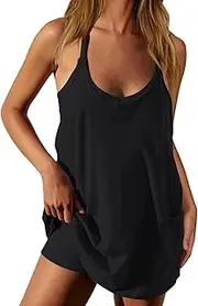 [Generic] Womens Tennis Dress with Built in Shorts, Womens Summer Sleeveless Mini Dress, Spaghetti Strap RomperDress with Pockets