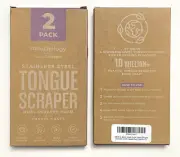 2 Packs 2ea. BASIC CONCEPTS Tongue Scrapers Stainless Double Scraper Head + Case