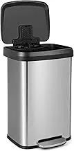 Giantex 50L Step Trash Can, Stainless Steel Garbage Bin with Soft Close Lid & Deodorizer Compartment, Fingerprint-Proof Trash Bin, Step-On Trashcan for Home Office Kitchen (Silver)