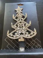 Tahari JEWELED BOTTLE STOPPER. Wine CHRISTMAS TREE. GORGEOUS! 5 1/2" TALL.