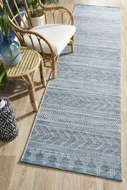 Rug Culture Blue & Natural Indoor/Outdoor Flat Woven Runner Rug