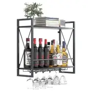 Dokser Wine Rack Wall Mounted 2 Tier Shelf, Bar Shelf Wall Mounted with Indus...