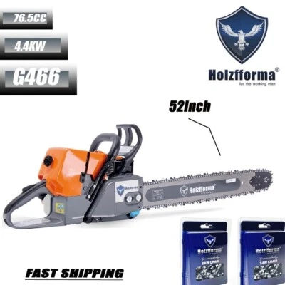Holzfforma 76.5CC G466 Power Head Chain Saw 3/8".063" 52" Guide Bar 3X Chain