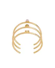 Triomphe Indie Set of 3 Cuffs in Brass with Gold Finish, Rutilated Quartz and Pink Quartz C3 Yellow