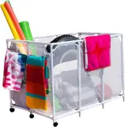 Pool Rolling Storage Organizer Bin Holder Tear Weather Resistant Mesh 6 Pockets