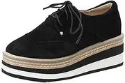 [TOSOFT] Suede Walking Oxford Shoes For Women Fashion Slip-on Platform Sneakers Chunky High Heels Flats Dressy Loafers Shoes