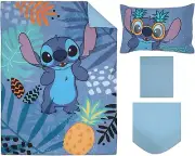 Disney Lilo and Stitch Toddler Cot Bed Comforter Sheet Set 4 Pc Bedding Blue