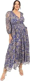 [Lovedrobe] Women's Ladies Maxi Dress Long Sleeve V-Neck Wrap Front Floral Animal Print Tie-Back A-line Elasticated Waist