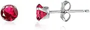 [Designer Inspirations Boutique] RUBY RED Classic Brilliant Round Cut Cubic Zirconia (CZ) Sterling Silver Birthstone Stud Earrings/Ear Studs for Women Ladies Girls - 2MM 3MM 4MM 5MM 6MM 7MM 8MM 9MM 10MM 11MM 12MM