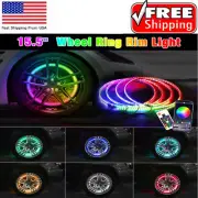 4pcs 15.5'' RGB Wheel Ring Lights For LED Truck Car Rim Lights Bluetooth APP