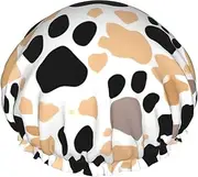 Cute Dog Paw Prints Print Shower Cap For Women Men Reusable Lightweight Soft Bath Hair Cap With Elastic Band