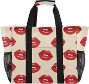 [sanluoli] Tote Collapsable Beach Bag With Pockets Canvas Laundry Bag Travel, Cute Cartoon Lip Mouth, 1 size